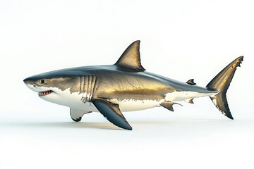 Fototapeta premium A great white shark isolated on a white background.