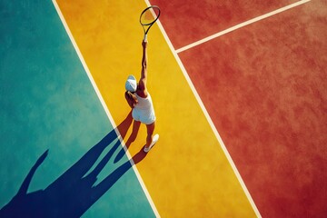 A Woman Plays Tennis on a Brightly Colored Court