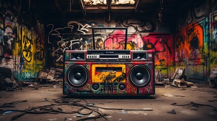 Fototapeta premium Vintage Boombox in a Graffiti-Covered Room