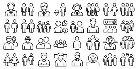Line icons about people on transparent background with editable stroke vector art illustration