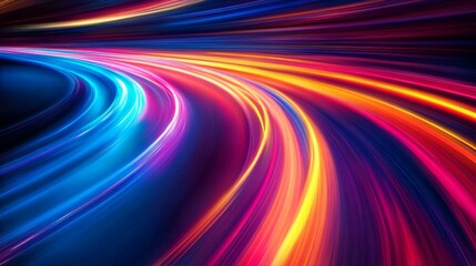 Radiant light trails in colorful motion create an abstract representation of speed, energy, and futuristic elegance, blending across a dark background with dynamic flair.