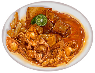 Batagor Indonesian Food Illustration