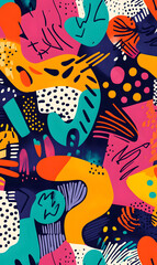 Hand-drawn 2D Doodle Tile and Carpet Patterns with White Borders – Geometric, Floral, and Abstract Designs