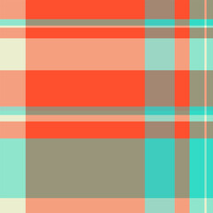 Stripe plaid textile seamless, softness fabric vector pattern. Dreamy check tartan background texture in pastel and orange colors.