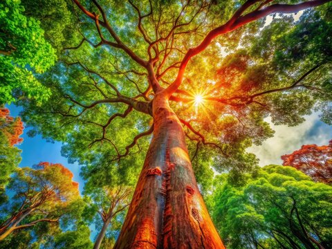 Lush Arrayan Tree with Vibrant Green Leaves and Textured Bark in a Sunlit Natural Environment