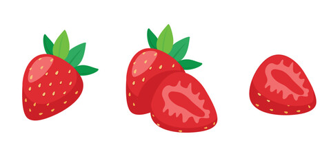 Red sweet strawberrry juicy fruit berry set
