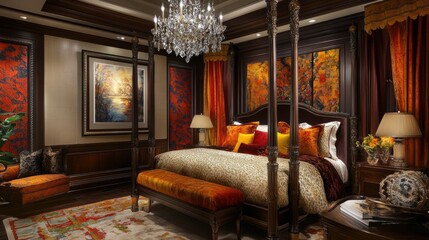 A luxurious guest bedroom with a stylish four-poster bed