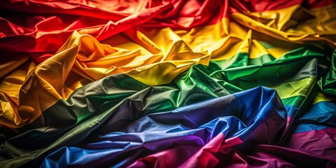Captivating close-up of a crumpled LGBT flag showcases vibrant hues, providing an eye-catching background that represents love and inclusivity in