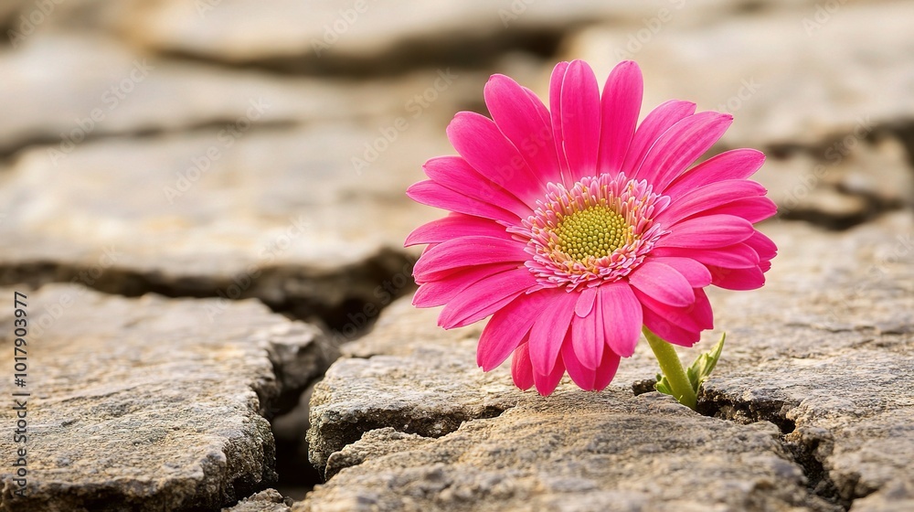 Wall mural Pink Flower Growing Through Cracked Soil