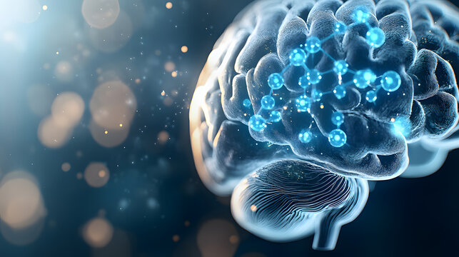 Melatonin release glowing blue molecules in a dark brain