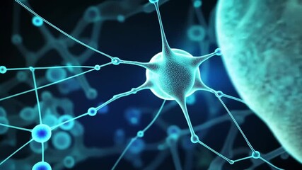 Synaptic transmission in neural network close-up visualization