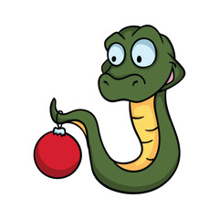 Bright vector illustration with a snake and a red ball for decorating a Christmas tree. Symbol of the new year 2025. Chinese calendar. Image for sticker, postcard, congratulations