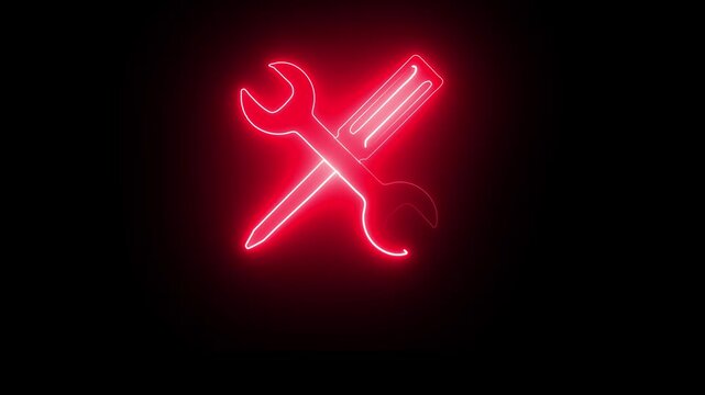 abstract tools icon glowing animation on black background