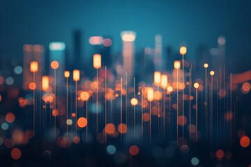 Glowing Stock Chart Data Overlaid on a Futuristic Urban Landscape for Investment Business Concept