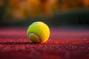 Vibrant Tennis Ball on Red Clay Tennis Court Surface