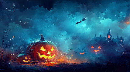 Halloween event background with charming  pumpkins. Premium for banners, posters, greetings and Halloween celebrations 