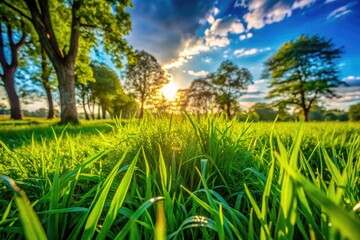 Lush Green Grass Covering the Ground in a Natural Outdoor Setting Under Bright Sunlight