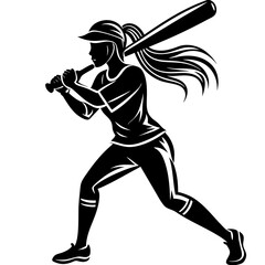 girl hit the baseball ball silhouette