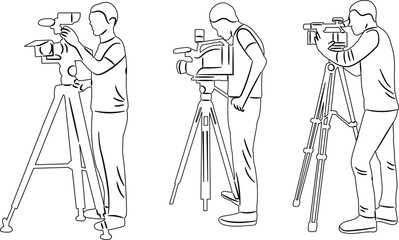 men shooting video sketch on white background, vector