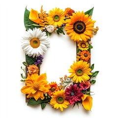 Colorful flower frame on white background