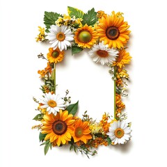 Floral frame with sunflowers and daisies.