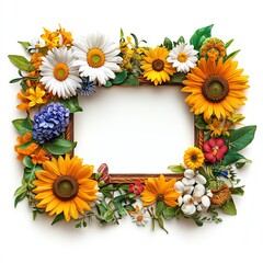 Fototapeta premium Colorful floral frame with sunflowers and daisies