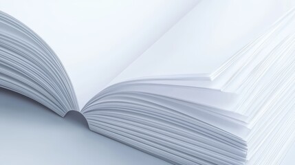 Empty white brochures spread open, soft lighting, subtle shadows, high-detail paper texture, suitable for corporate stationery or branding projects