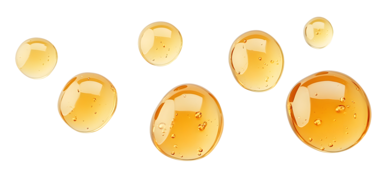 Honey droplets isolated on white, top view