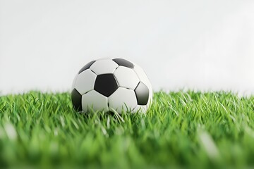 Fototapeta premium Soccer Ball on Vibrant Green Grass Field with White Background