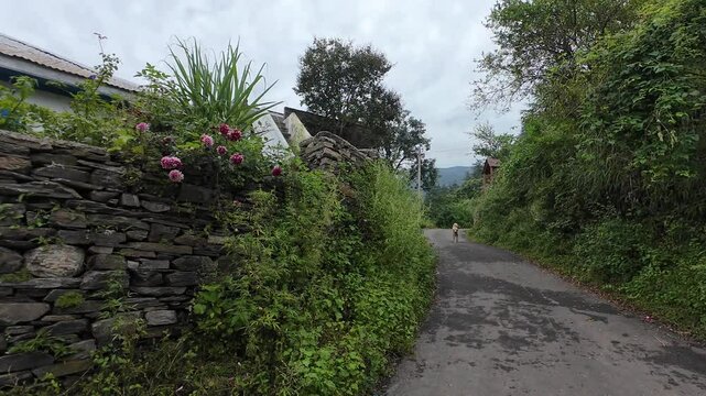 Charming village in the mountains of Himachal Pradesh, characterized by rural homes and a peaceful, isolated environment