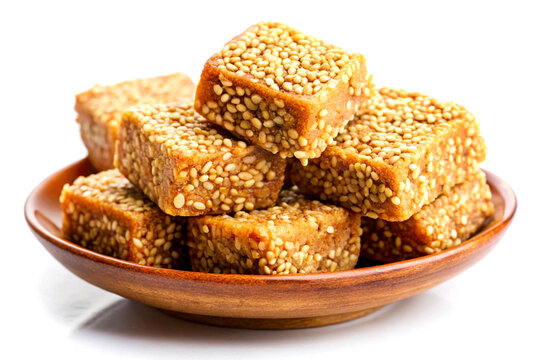 Tasty gajak with sesame seeds, over white background