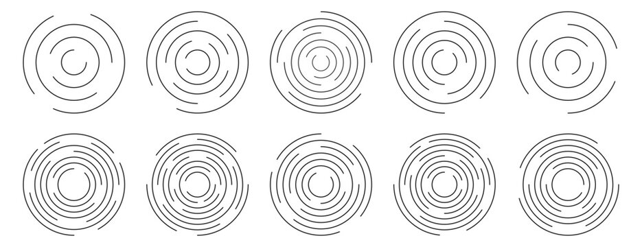 Concentric ripple circles vector set. Radial signal, sonar wave, soundwave icons