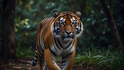 Obraz premium Wild Tiger Stalking Prey in Natural Habitat