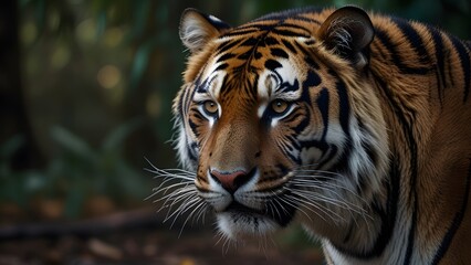Fototapeta premium Fierce Tiger on the Hunt in Grasslands