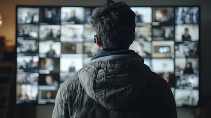 Man Watching Security Footage.