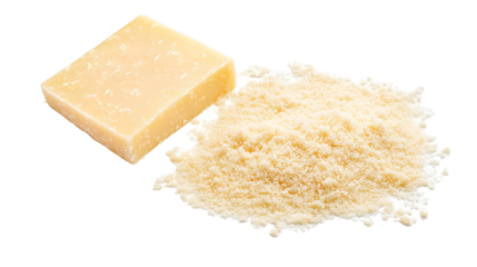 Parmesan cheese grated isolated on white, top view