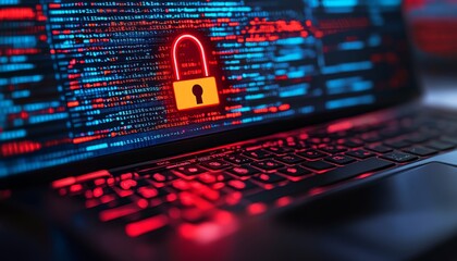 Secure Software Development Code on Screen with Illuminated Padlock Symbolizing Data Protection