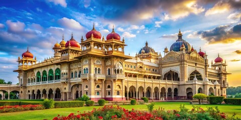 Obraz premium Majestic Amba Vilas Palace in Mysore Showcasing Stunning Architecture and Rich Cultural Heritage