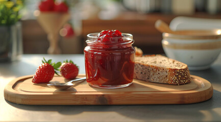 strawberry jam on a table