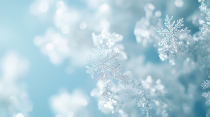 Frosty snowflakes on a winter morning