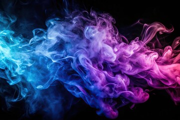 Fototapeta premium Abstract aerial texture of violet and blue smoke or flame on black background