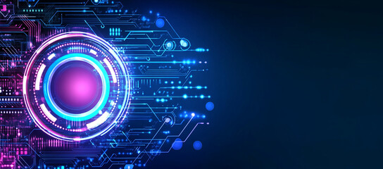 Obraz premium abstract background featuring glowing circular elements and intricate circuit patterns, evoking sense of advanced technology and innovation