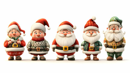 Obraz premium Five Christmas Santas in a Row.