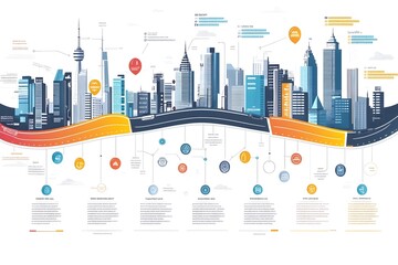 Innovative Business Roadmap Timeline Infographic with Futuristic Cityscape Skyline and Abstract