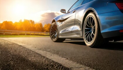  LOW ANGLE, CLOSE UP- Cool wheel shot of a sportscar speeding down racetrack during race. 