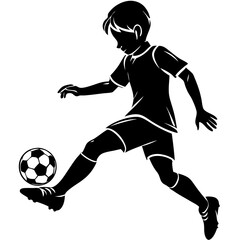 boy kick soccer silhouette vector