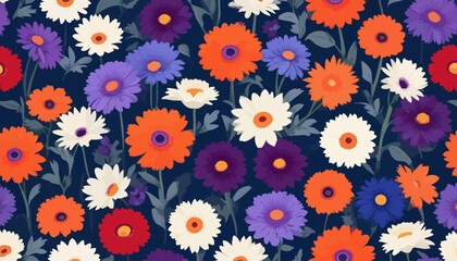 Floral Pattern with Orange, Purple, and White Flowers