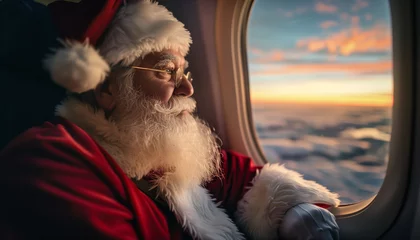Portrait of Santa Claus traveling by plane