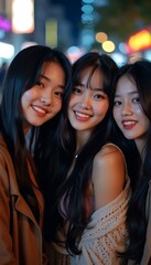 Obraz premium Cute and stylish K-pop idols in the city at night