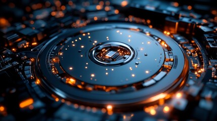 An intricate image of a futuristic circuit board with glowing elements, illustrating advanced technology and connectivity in a modern digital landscape.